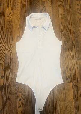 Abercrombie & Fitch Soft A&F Rib Sleeveless Polo Bodysuit White Size L